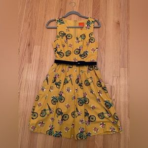 ModCloth Bicycle Midi Dress with Belt and pockets, mustard yellow, small
